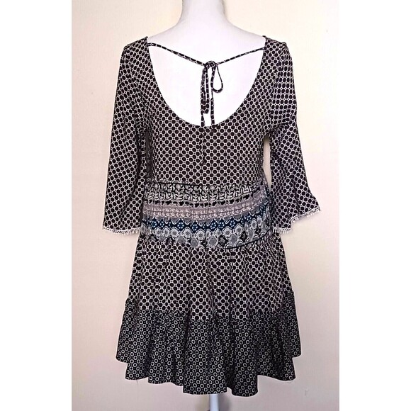 Umgee Flowy Boho Mixed Print Tiered Ruffle Tunic Top Sz S - Picture 3 of 5
